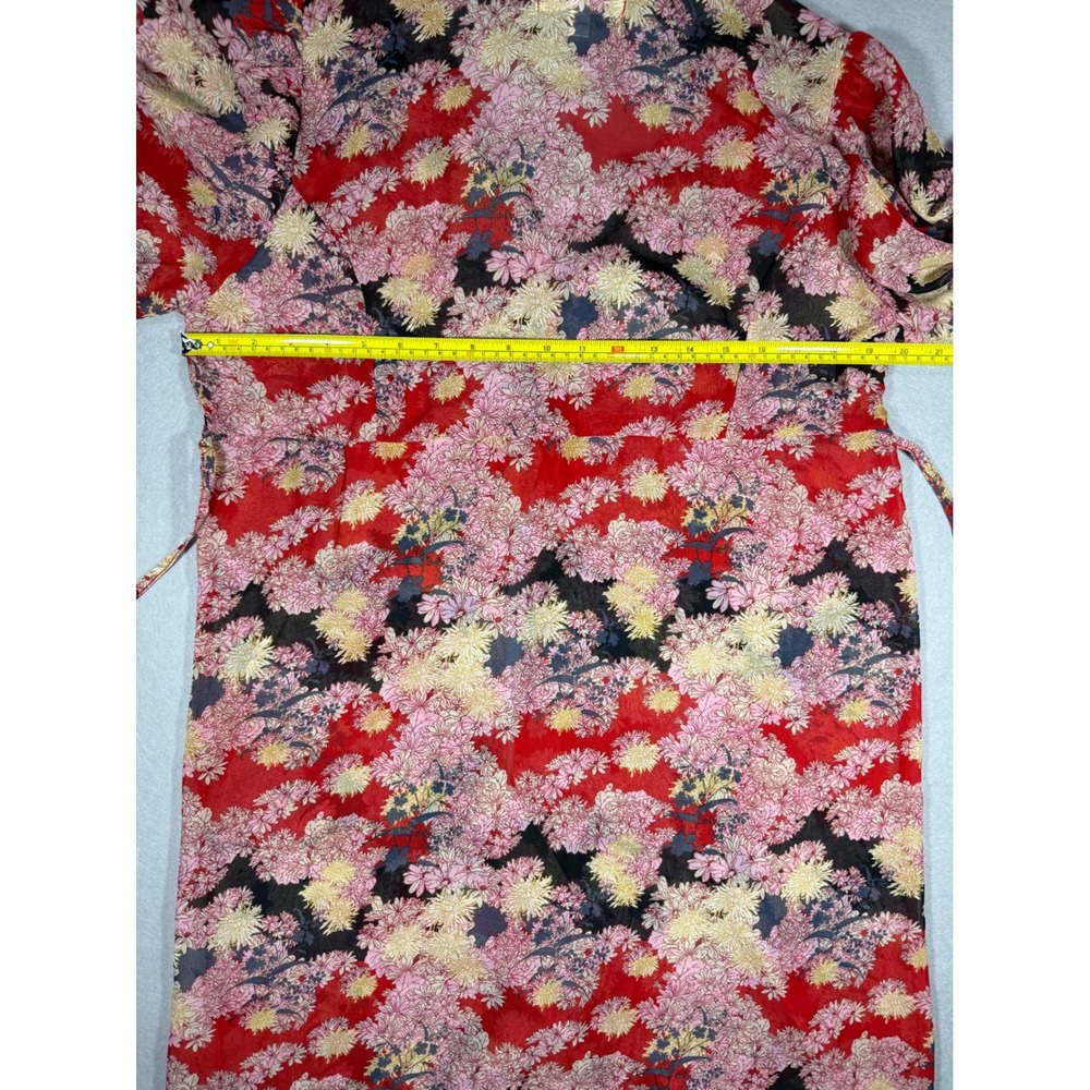Sheer Whimsy Fairy Boho Feminine Floral Duster Red Pink Ruffle Sleeve S/M - Picture 12 of 16